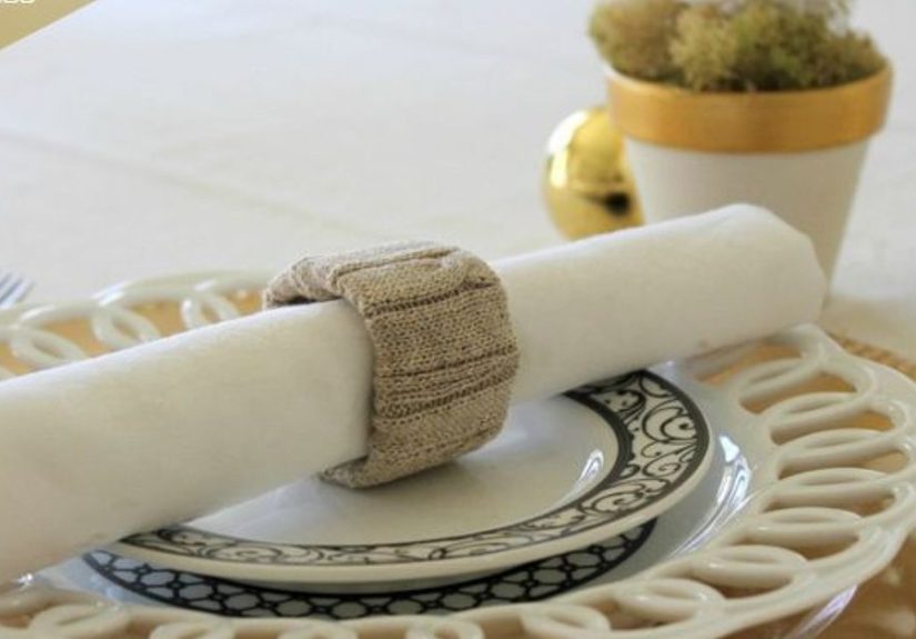 Repurpose an Old Sweater to Gold Napkin Rings
