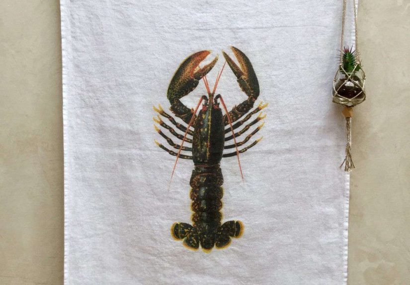 Country Lobster Washed Linen Tea Towel