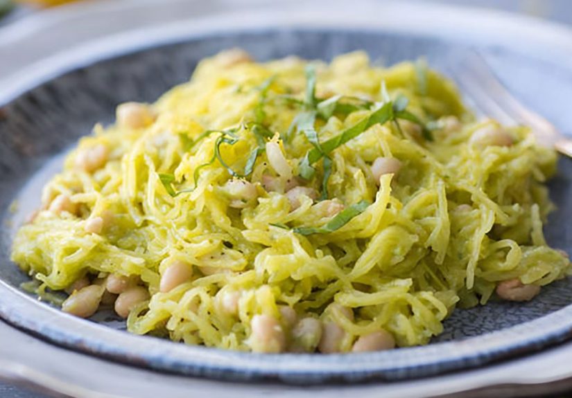 Creamy lemon-basil spaghetti squash with shrimp