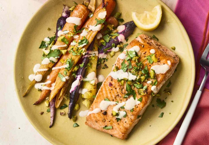 Salmon and Carrots With Pistachio Gremolata