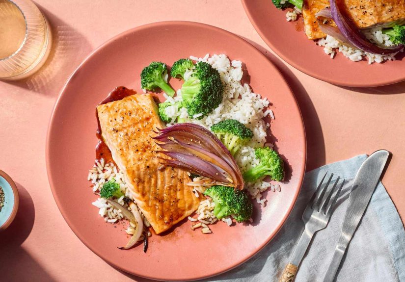 Broiled Salmon on Rice With Broccoli Recipe