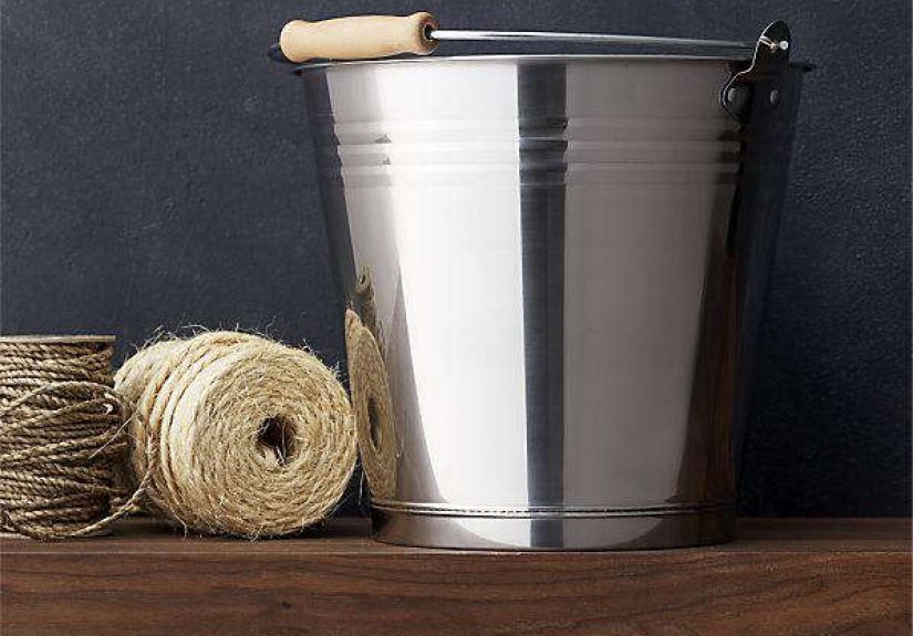 Stainless Steel Bucket with Wood Handle