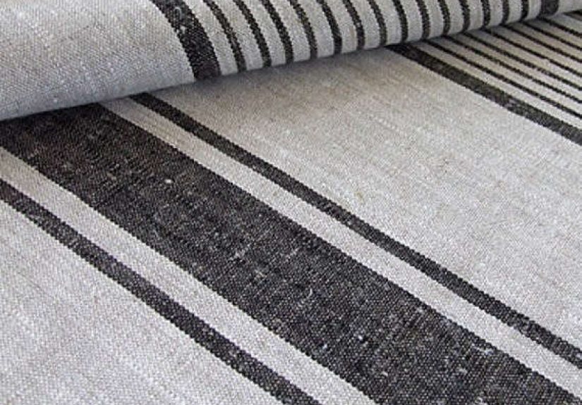 Natural Black Striped Linen Fabric